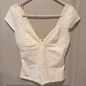 Free People White Cap-Sleeve V-Neck Women's Top